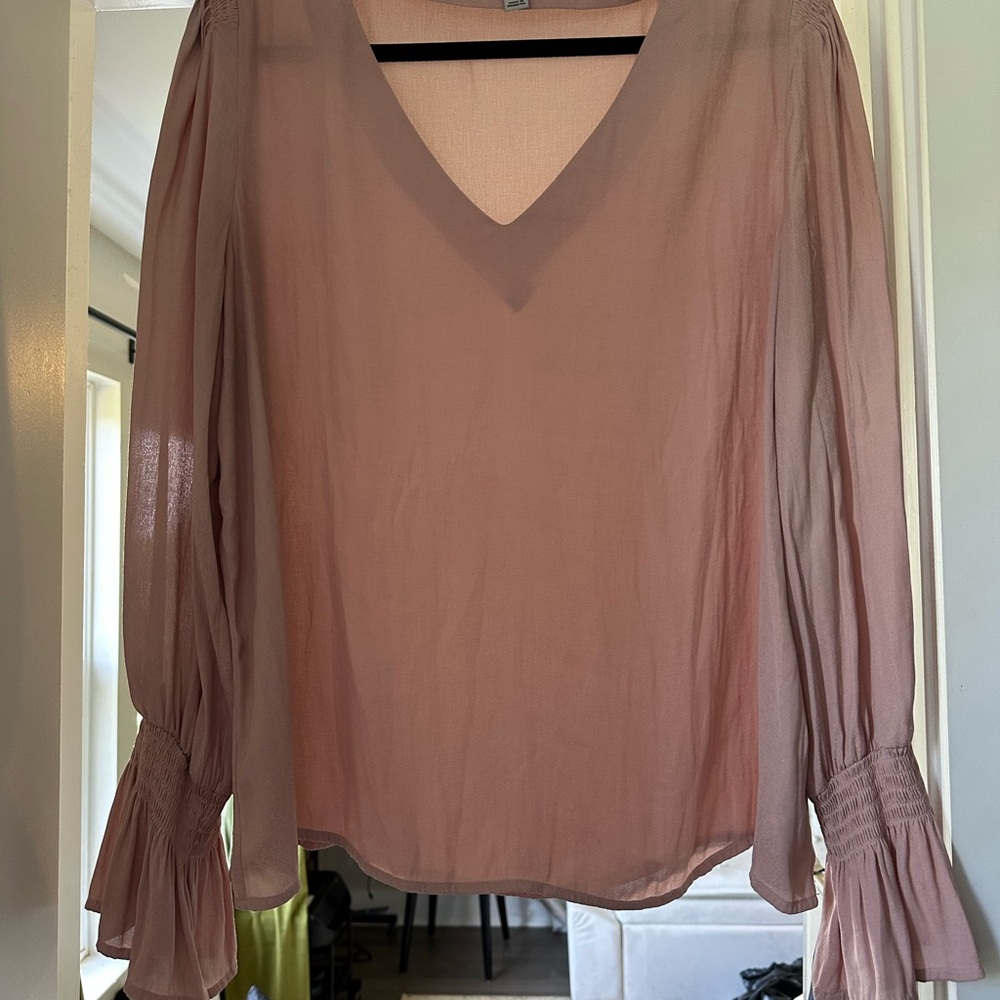 A New Day Elegant Pink V-Neck Blouse- L